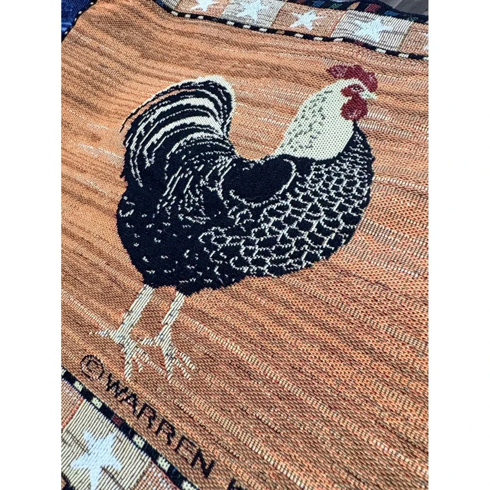 Warren Kimble Rooster Tapestry Table Runner Folk Art Farmhouse Star and Tassel
